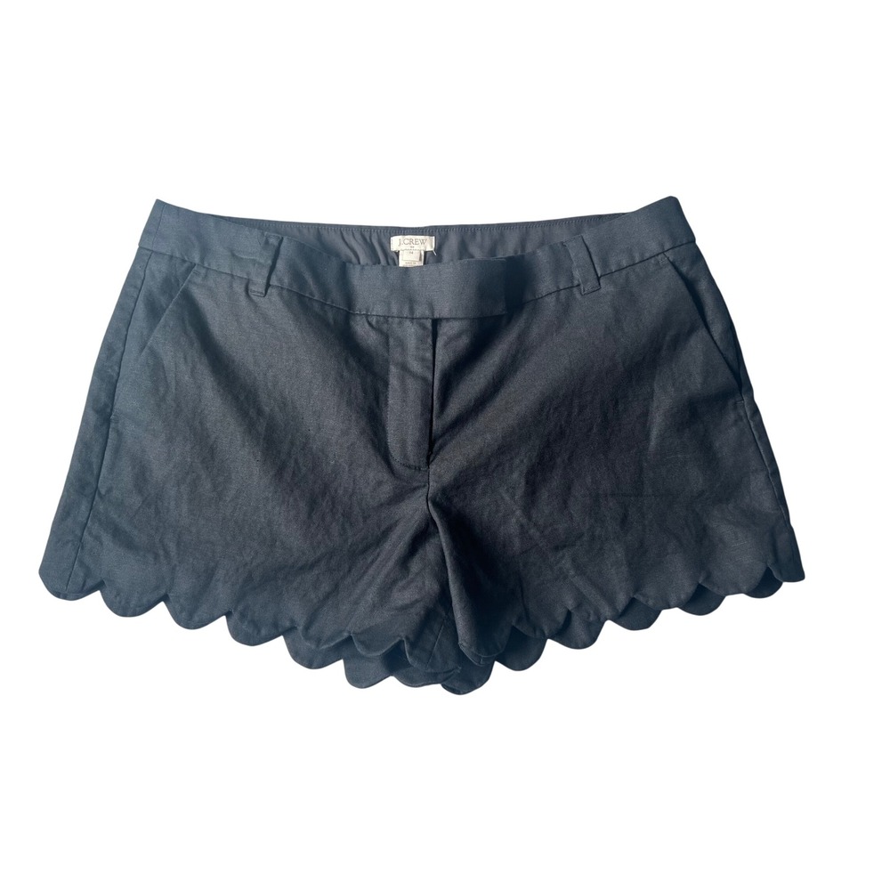 J.Crew Scalloped Hem Linen Cotton Blend Shorts Black 14 E9685 Summer Casual